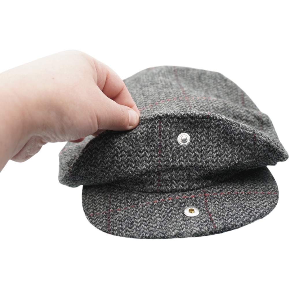 Hanna Hats Irish Donegal Wool Flat Cap Men's Grey Red Plaid Snap Brim Made in - Picture 3 of 9